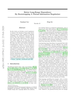 Better Long-Range Dependency By Bootstrapping A Mutual Information
  Regularizer