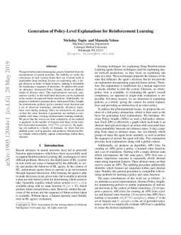 Generation of Policy-Level Explanations for Reinforcement Learning