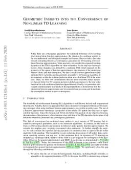Geometric Insights into the Convergence of Nonlinear TD Learning
