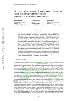 Training Generative Adversarial Networks from Incomplete Observations
  using Factorised Discriminators