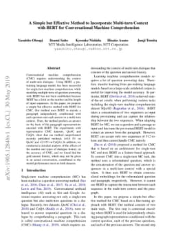 A Simple but Effective Method to Incorporate Multi-turn Context with
  BERT for Conversational Machine Comprehension