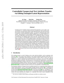 Controllable Unsupervised Text Attribute Transfer via Editing Entangled
  Latent Representation