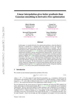 Linear interpolation gives better gradients than Gaussian smoothing in
  derivative-free optimization