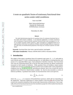 A note on quadratic forms of stationary functional time series under
  mild conditions