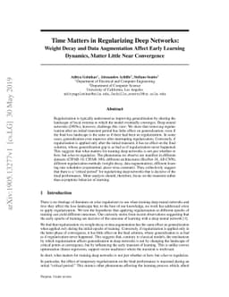 Time Matters in Regularizing Deep Networks: Weight Decay and Data
  Augmentation Affect Early Learning Dynamics, Matter Little Near Convergence