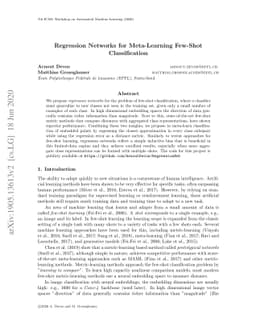 Regression Networks for Meta-Learning Few-Shot Classification