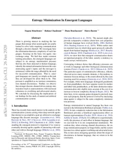 Entropy Minimization In Emergent Languages