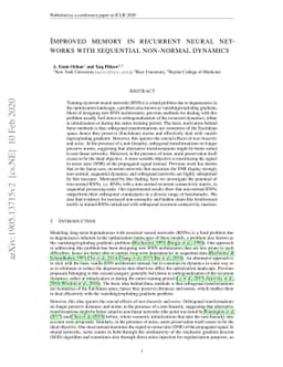 Improved memory in recurrent neural networks with sequential non-normal
  dynamics