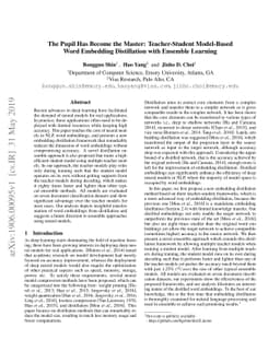 The Pupil Has Become the Master: Teacher-Student Model-Based Word
  Embedding Distillation with Ensemble Learning