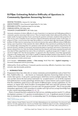 DiffQue: Estimating Relative Difficulty of Questions in Community
  Question Answering Services