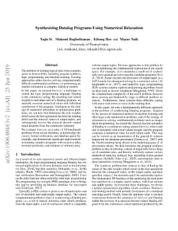 Synthesizing Datalog Programs Using Numerical Relaxation