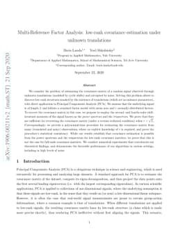Multi-reference factor analysis: low-rank covariance estimation under
  unknown translations