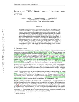 Improving VAEs' Robustness to Adversarial Attack