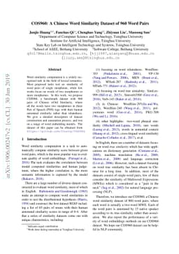 COS960: A Chinese Word Similarity Dataset of 960 Word Pairs
