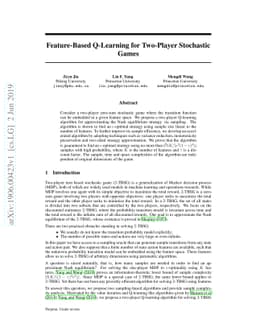 Feature-Based Q-Learning for Two-Player Stochastic Games