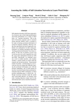 Assessing the Ability of Self-Attention Networks to Learn Word Order