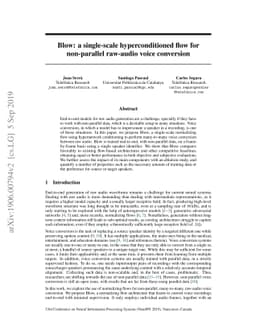 Blow: a single-scale hyperconditioned flow for non-parallel raw-audio
  voice conversion