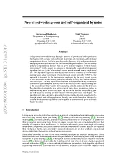 Neural networks grown and self-organized by noise
