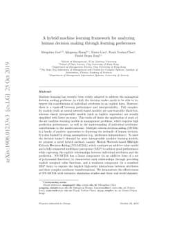 A hybrid machine learning framework for analyzing human decision making
  through learning preferences
