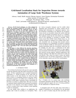 Grid-based Localization Stack for Inspection Drones towards Automation
  of Large Scale Warehouse Systems