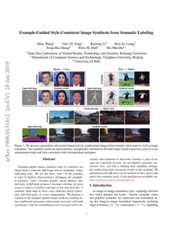 Example-Guided Style Consistent Image Synthesis from Semantic Labeling