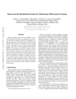State-aware Re-identification Feature for Multi-target Multi-camera
  Tracking