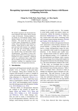 Recognising Agreement and Disagreement between Stances with Reason
  Comparing Networks