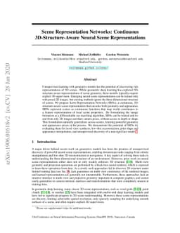 Scene Representation Networks: Continuous 3D-Structure-Aware Neural
  Scene Representations