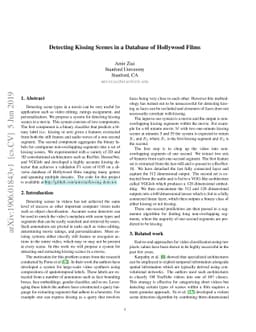 Detecting Kissing Scenes in a Database of Hollywood Films