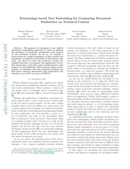 Terminology-based Text Embedding for Computing Document Similarities on
  Technical Content
