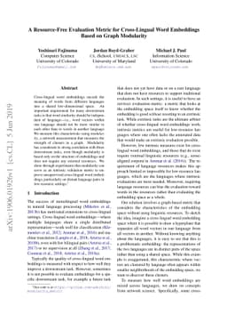 A Resource-Free Evaluation Metric for Cross-Lingual Word Embeddings
  Based on Graph Modularity