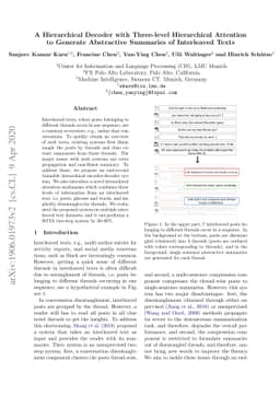 A Hierarchical Decoder with Three-level Hierarchical Attention to
  Generate Abstractive Summaries of Interleaved Texts