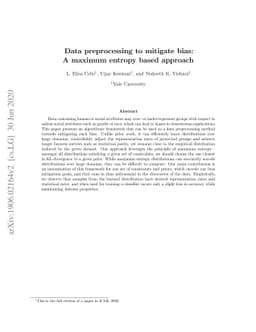 Data preprocessing to mitigate bias: A maximum entropy based approach