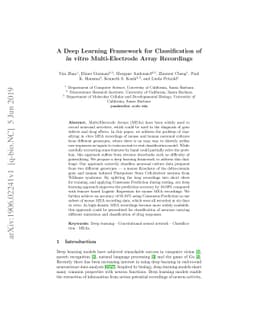 A Deep Learning Framework for Classification of in vitro Multi-Electrode
  Array Recordings