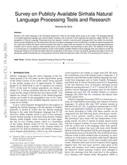 Survey on Publicly Available Sinhala Natural Language Processing Tools
  and Research