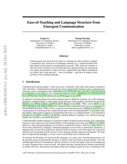 Ease-of-Teaching and Language Structure from Emergent Communication