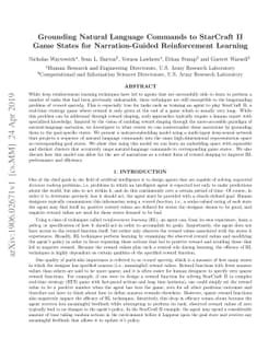 Grounding Natural Language Commands to StarCraft II Game States for
  Narration-Guided Reinforcement Learning