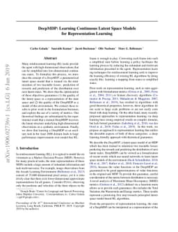 DeepMDP: Learning Continuous Latent Space Models for Representation
  Learning