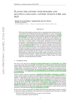 Playing the lottery with rewards and multiple languages: lottery tickets
  in RL and NLP