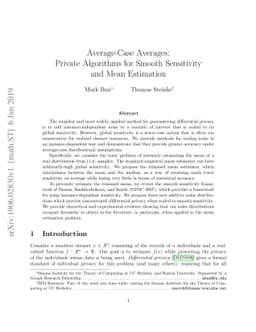 Average-Case Averages: Private Algorithms for Smooth Sensitivity and
  Mean Estimation