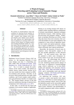A Wind of Change: Detecting and Evaluating Lexical Semantic Change
  across Times and Domains