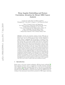 Deep Angular Embedding and Feature Correlation Attention for Breast MRI
  Cancer Analysis