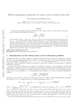Robust subgaussian estimation of a mean vector in nearly linear time