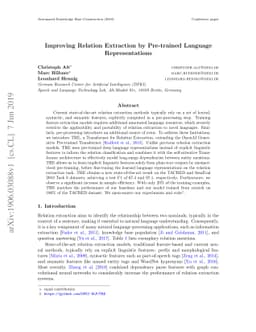 Improving Relation Extraction by Pre-trained Language Representations