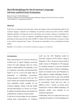Word Embeddings for the Armenian Language: Intrinsic and Extrinsic
  Evaluation