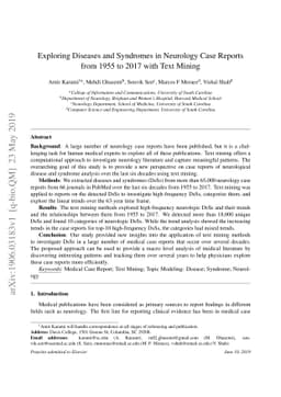 Exploring Diseases and Syndromes in Neurology Case Reports from 1955 to
  2017 with Text Mining
