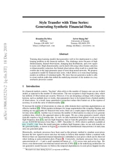 Style Transfer with Time Series: Generating Synthetic Financial Data