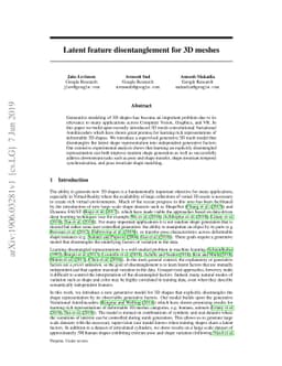 Latent feature disentanglement for 3D meshes