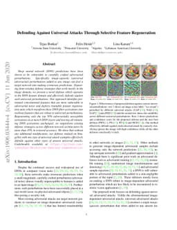 Defending Against Universal Attacks Through Selective Feature
  Regeneration