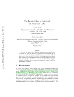 The Implicit Bias of AdaGrad on Separable Data